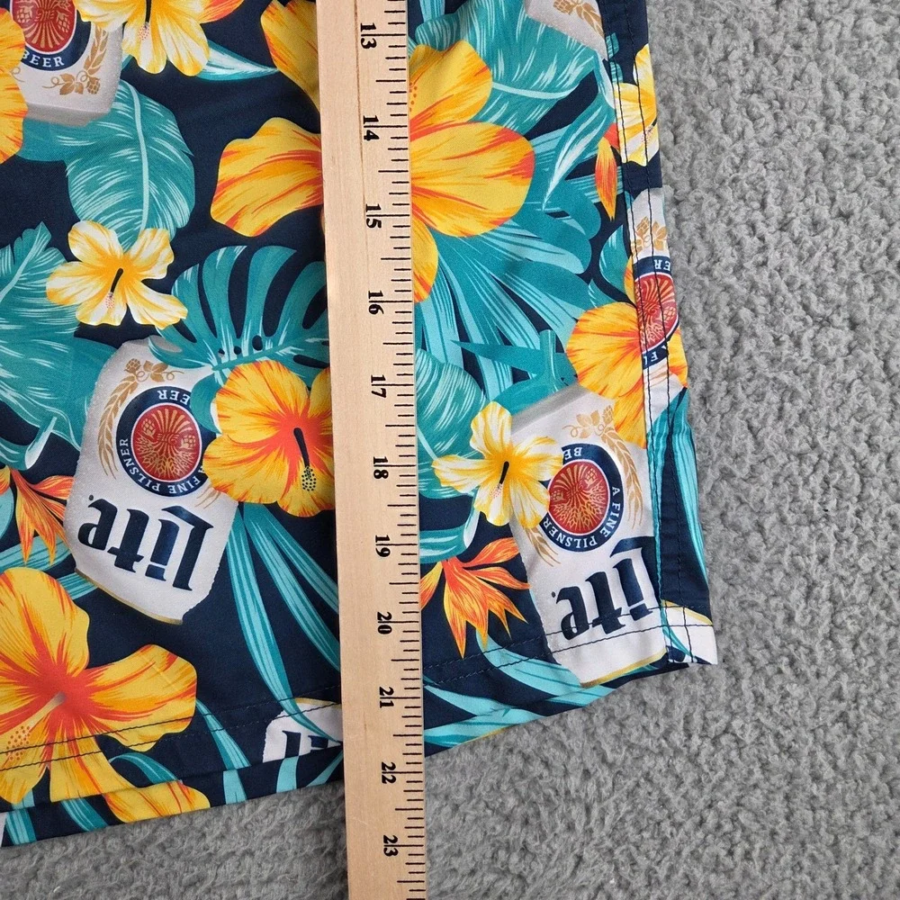 Miller Lite Floral Swim Trunk‎ Shorts Mens 3XLT Green Hawaiian Floral